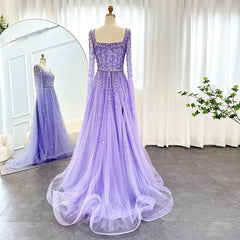 Luxury Square Neck Cap Sleeves Evening Dress