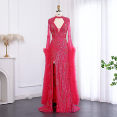 Luxury Beaded Sequined Mermaid Evening Dress with Cape Sleeves