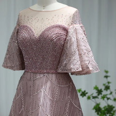 Luxury Flare Sleeve Pink Evening Dress