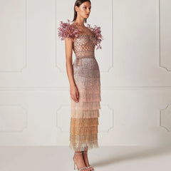 Luxury Feathers Tassel Lilac Evening Dress