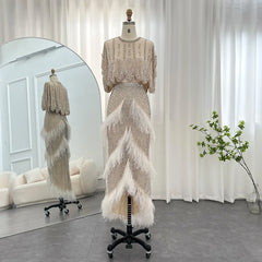 Luxury White Feathers Two Pieces Evening Dress