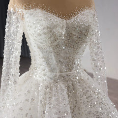 Elegant Beaded A-Line Wedding Dress with Detachable Train