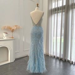 Luxury Feathers Mermaid Champagne Evening Dress