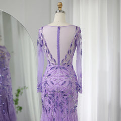 Luxury Beaded Feathers Long Sleeves Evening Dress