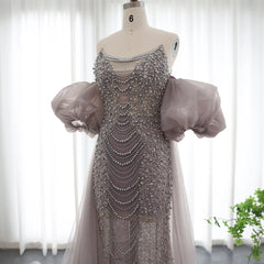 HELEN Luxury Pearls Evening Dress with Cape Sleeves