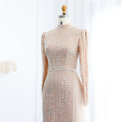 HELEN Luxury Beaded Nude Tulle Evening Dress