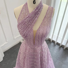 Luxury Sleeveless Beaded Lilac Evening Dress