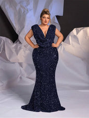 Plus size sleeveless sparkling evening dress