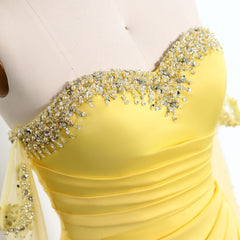 HELEN Sweetheart Yellow Satin Evening Dress with Gloves