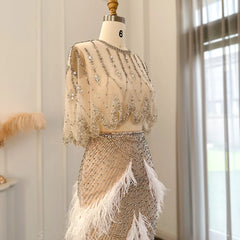 Luxury White Feathers Two Pieces Evening Dress