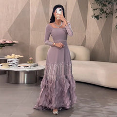 Luxury Lilac Sequins and Ruffles Evening Dress