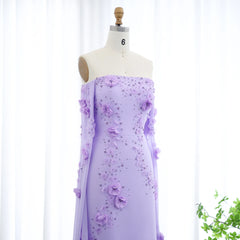 Luxury Lilac Off-Shoulder 3D Flowers Evening Dress with Cape Sleeves