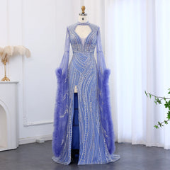 Luxury Beaded Sequined Mermaid Evening Dress with Cape Sleeves