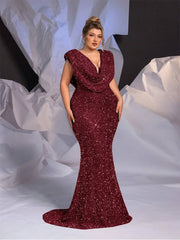 Plus size sleeveless sparkling evening dress