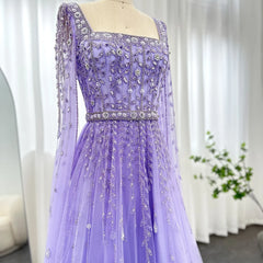 Luxury Square Neck Cap Sleeves Evening Dress