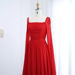 Luxury Elegant Red Chiffon Evening Dresses with Cape Sleeves