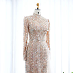 HELEN Luxury Beaded Nude Tulle Evening Dress