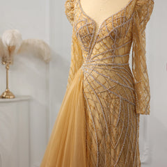 Luxury Gold Mermaid Beaded Evening Dress with Overskirt