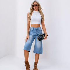 Summer Washed Denim Cropped Shorts