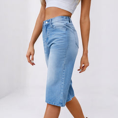 Summer Washed Denim Cropped Shorts