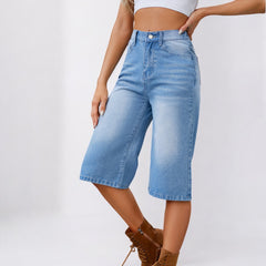 Summer Washed Denim Cropped Shorts