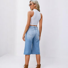 Summer Washed Denim Cropped Shorts