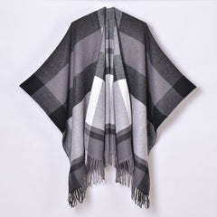 Women's Plaid Jacquard Scarf Cloak Tassel Split Shawl