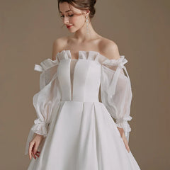 Long Sleeve Satin Bow Rustic Wedding Dress