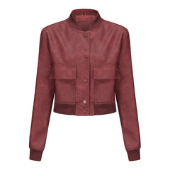 Single Breasted Casual Short Leather Jacket