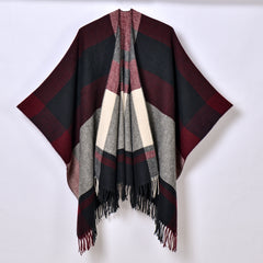 Women's Plaid Jacquard Scarf Cloak Tassel Split Shawl