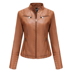 Women Thin Short Chic Motorcycle Leather Jacket