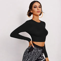 Sexy Backless Long Sleeves Black Crop Top