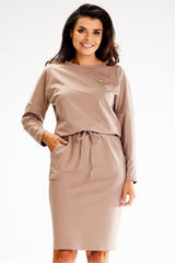 Long sleeves loose daydress with tie at the waist