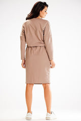 Long sleeves loose daydress with tie at the waist