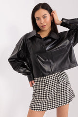 Long sleeves black eco-leather jacket