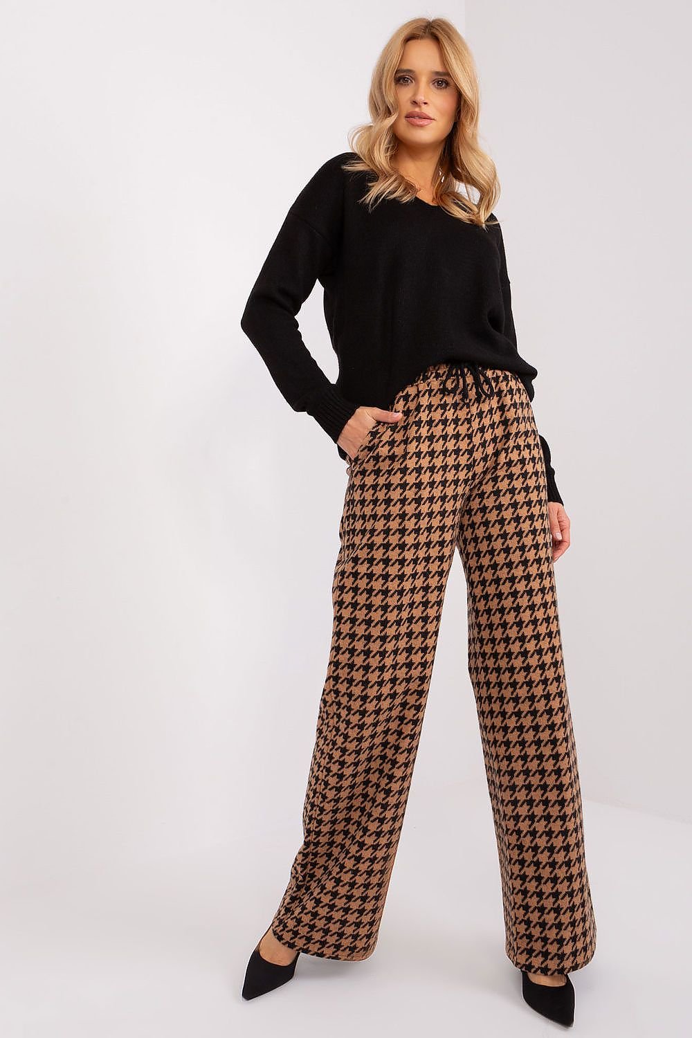 Casual style high-waisted fabric pants