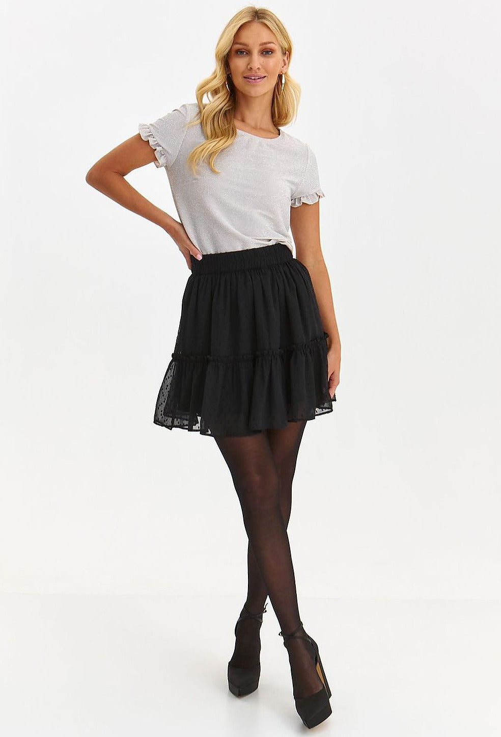 Lightweight striking ruffle black mini skirt