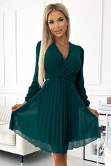 Pleated long sleeves chiffon cocktail dress