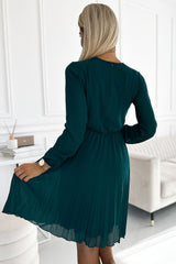 Long sleeves pleated chiffon cocktail dress