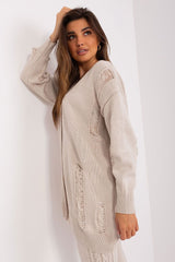 Charming decorative holes long sleeves cardigan