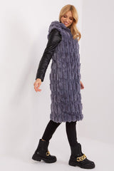 Elegant fur knee-length vest with hood