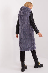 Elegant fur knee-length vest with hood