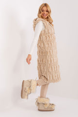 Elegant fur knee-length vest with hood