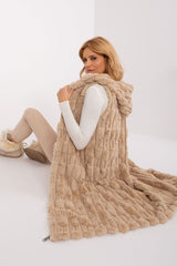 Elegant fur knee-length vest with hood