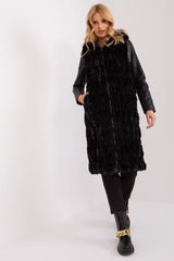 Elegant fur knee-length vest with hood