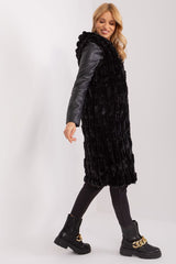 Elegant fur knee-length vest with hood