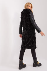 Elegant fur knee-length vest with hood