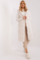 Elegant fur knee-length vest with hood