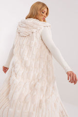 Elegant fur knee-length vest with hood