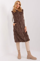 Elegant fur knee-length vest with hood